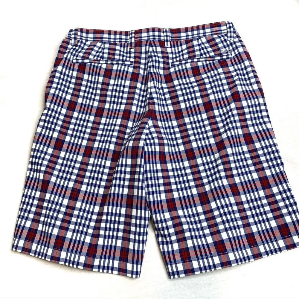Izod red, white and blue plaid performance golf shorts size 34